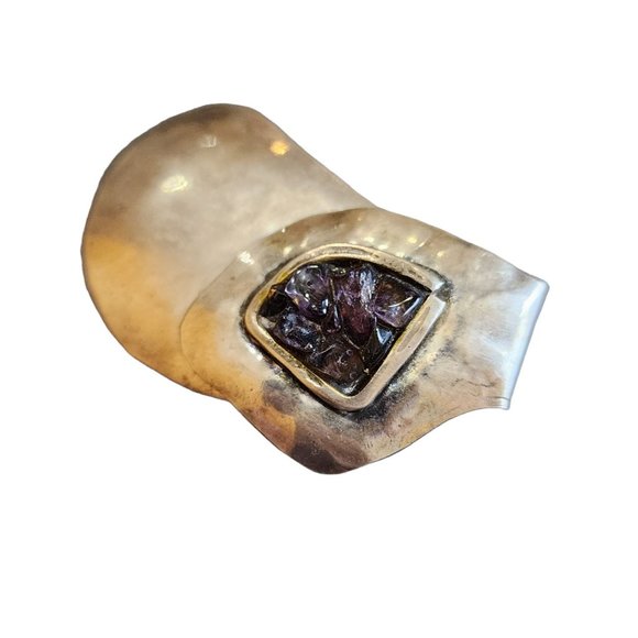 Vintage Signed Lilo 925 Amethyst Artisan Brooch (A2149) - Picture 2 of 4